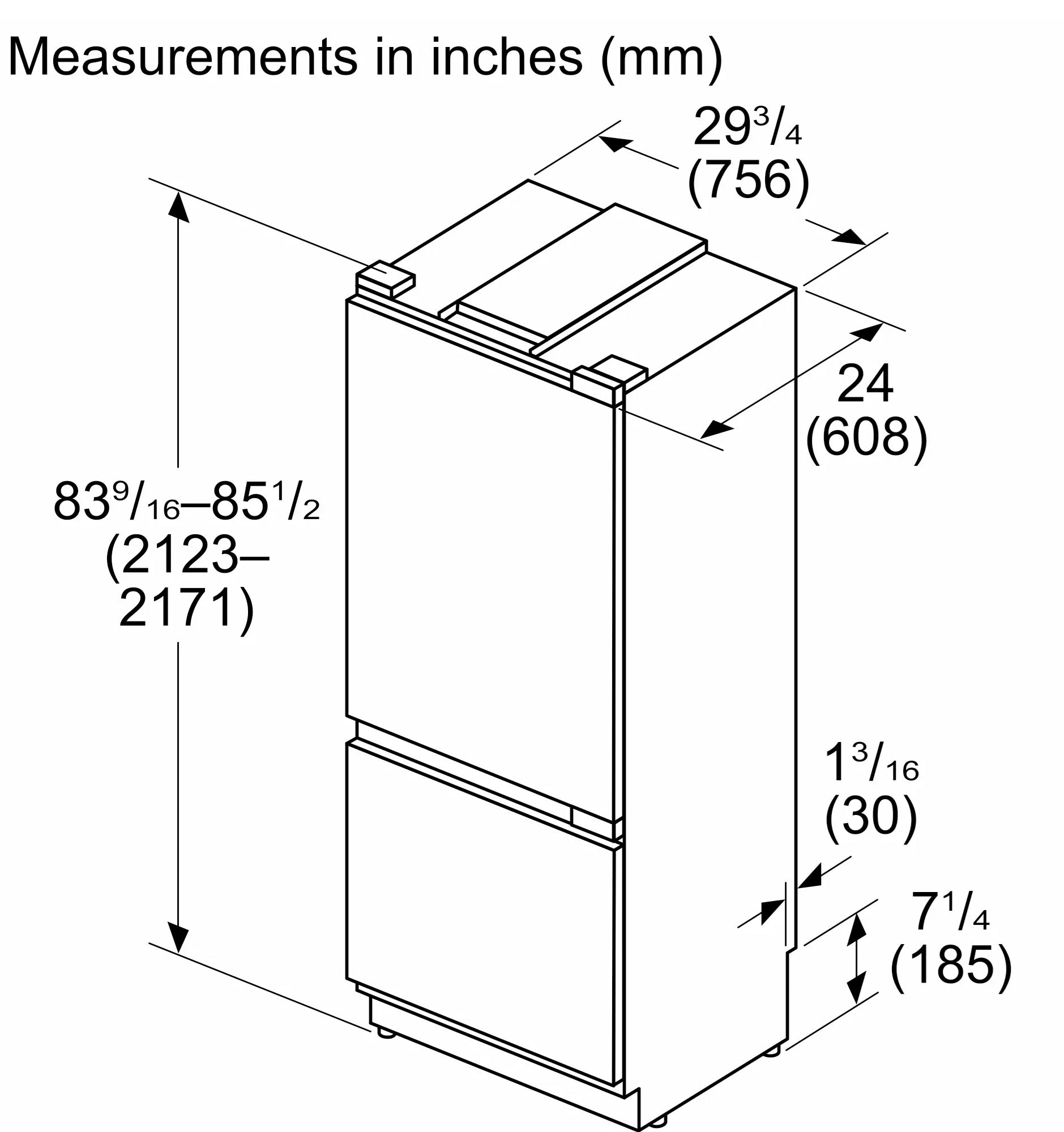 Bosch - 30 Inch 16.5 cu. ft Built-in Bottom Mount Refrigerator in Panel Ready - B30IB100SP