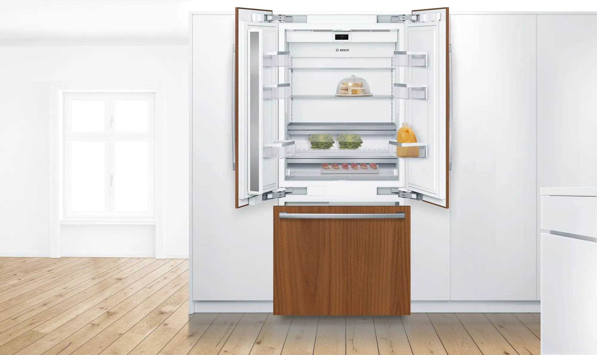 Bosch - 35.75 Inch 19.4 cu. ft Built In / Integrated French Door Refrigerator in Panel Ready - B36IT905NP