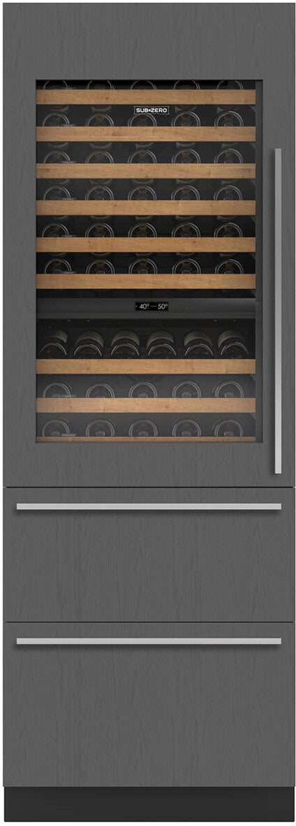Sub-Zero - 30 Inch 86 Bottle + 5.2 cu. ft Built In / Integrated Wine Fridge Refrigerator in Panel Ready - DET3050WR/L
