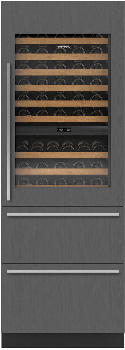 Sub-Zero - 30 Inch 86 Bottle + 5.2 cu. ft Built In / Integrated Wine Fridge Refrigerator in Panel Ready - DET3050WR/R