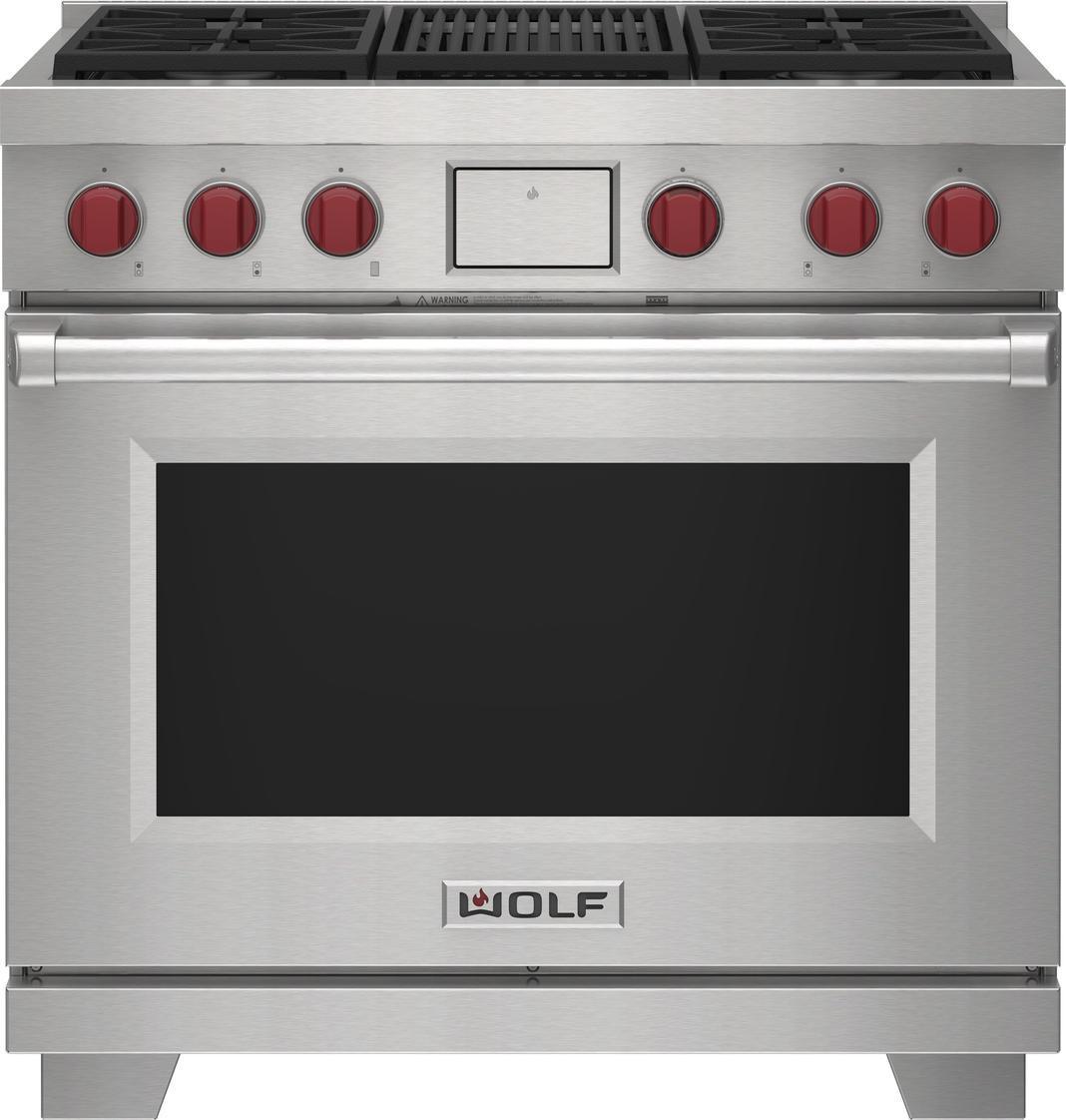 Wolf - 6.3 cu. ft Dual Fuel Range in Stainless - DF36450C/S/P/LP