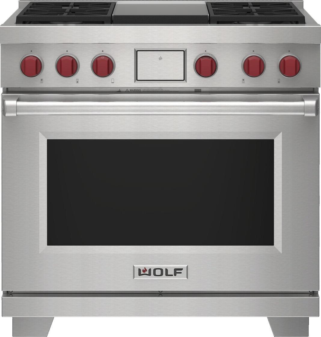 Wolf - 6.3 cu. ft Dual Fuel Range in Stainless - DF36450G/S/P