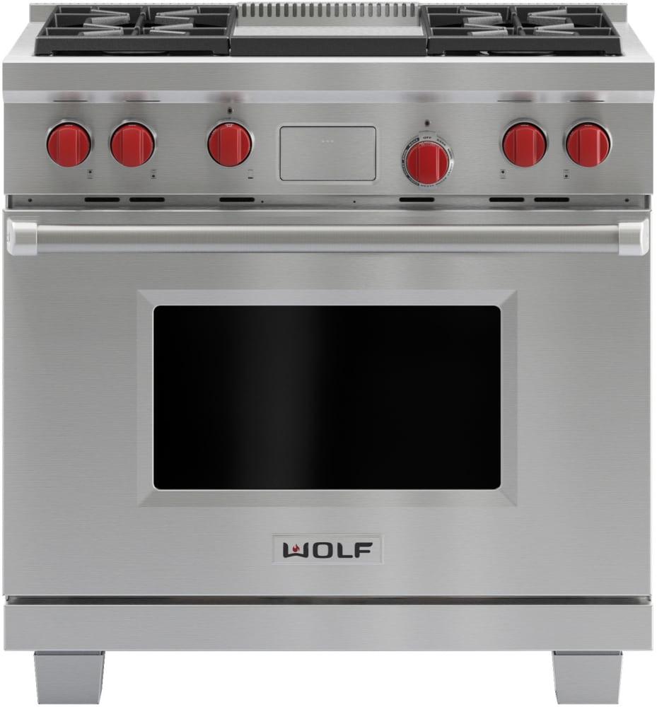 Wolf - 5.4 cu. ft Dual Fuel Range in Stainless - DF364G