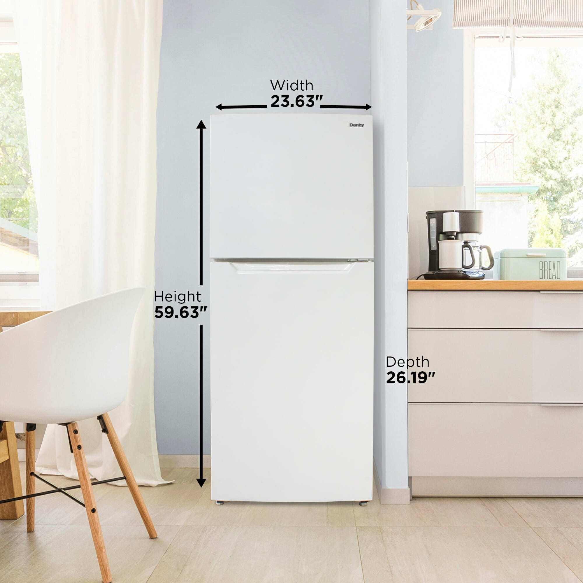 Danby - 23.63 Inch 10.1 cu. ft Top Mount Refrigerator in White - DFF101B2WDB