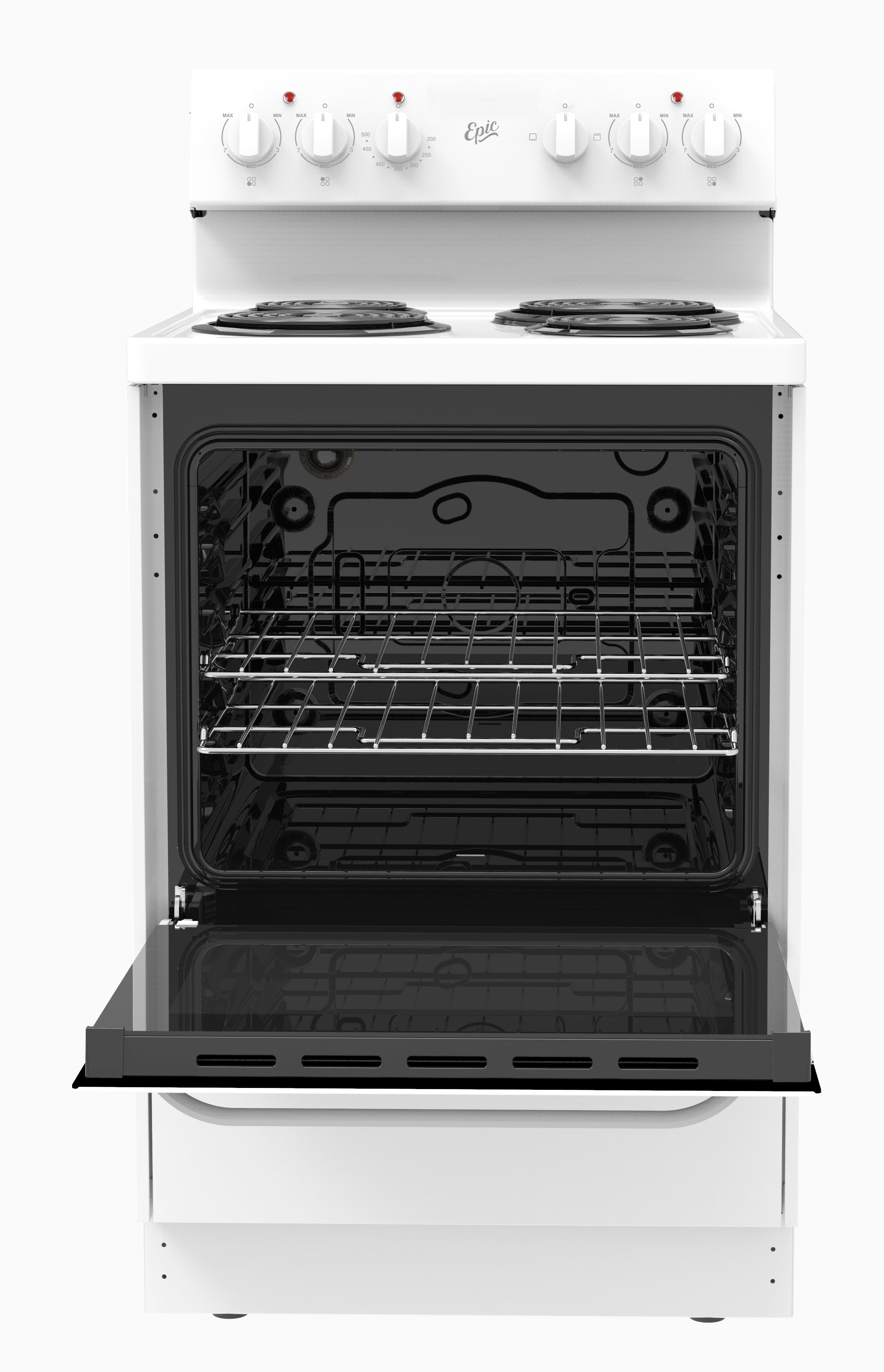 Epic - 23.6 Inch 2.7 cu. ft Electric Coil Range With Clock in White - EER239W-2
