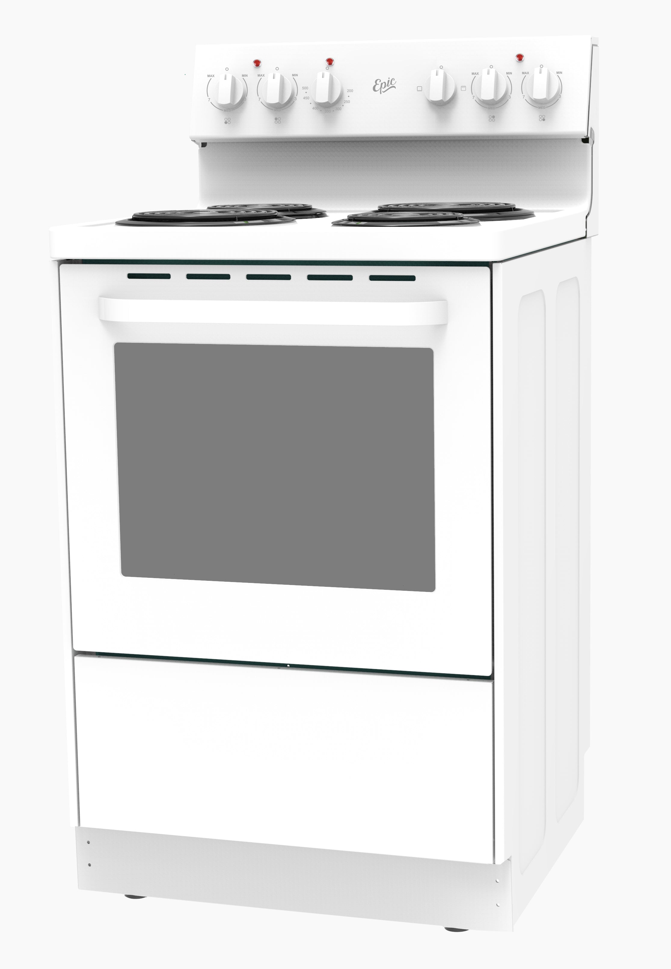 Epic - 23.6 Inch 2.7 cu. ft Electric Coil Range With Clock in White - EER239W-2