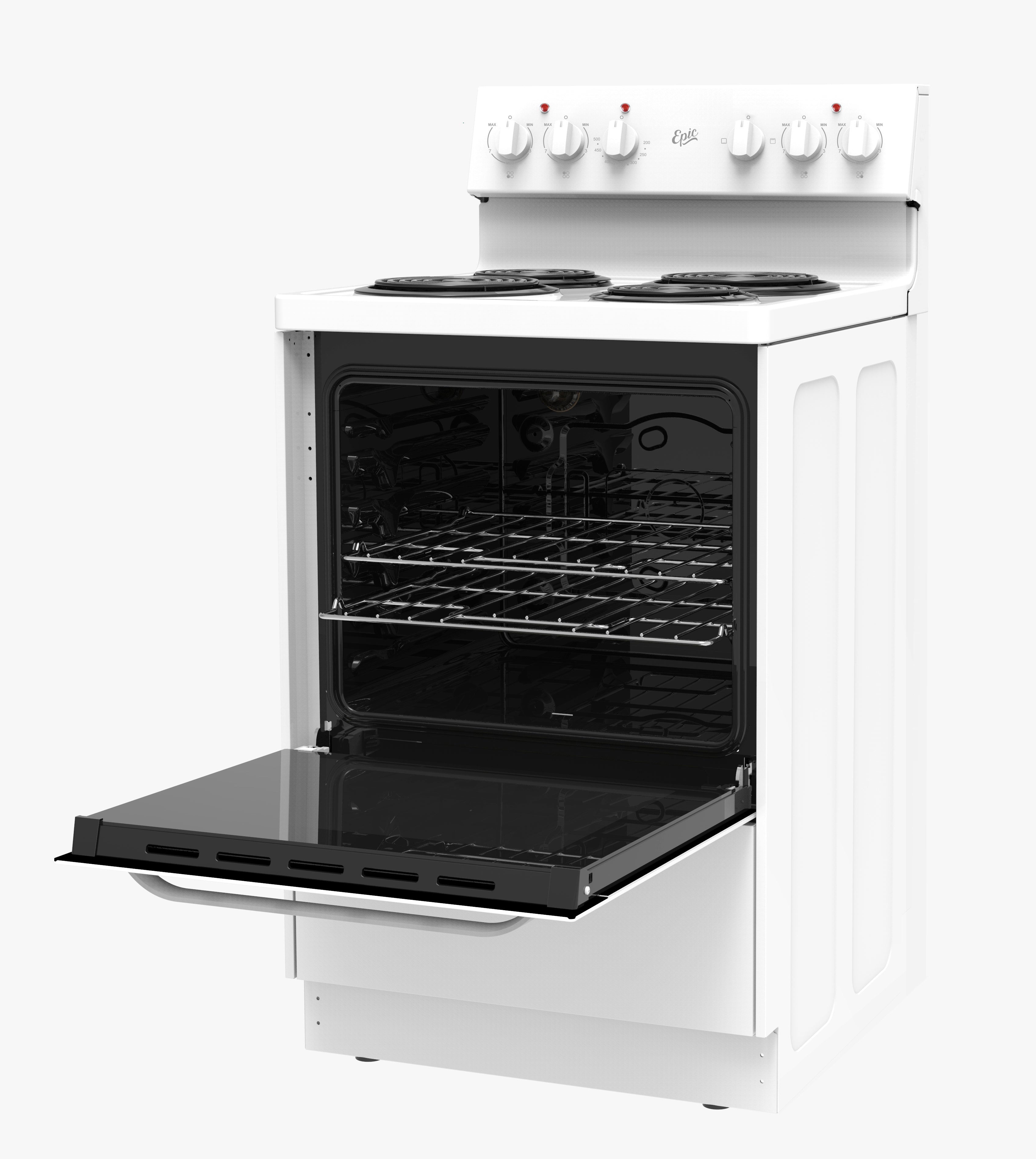 Epic - 23.6 Inch 2.7 cu. ft Electric Coil Range With Clock in White - EER239W-2
