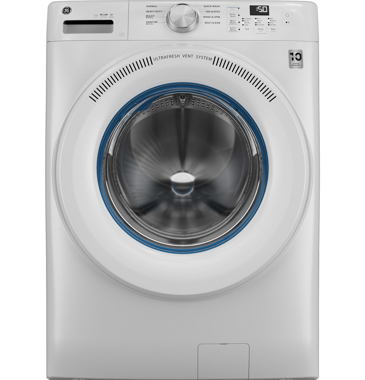 GE - 4.6 cu. Ft Front Load Washer in White - GFW350SSYWW