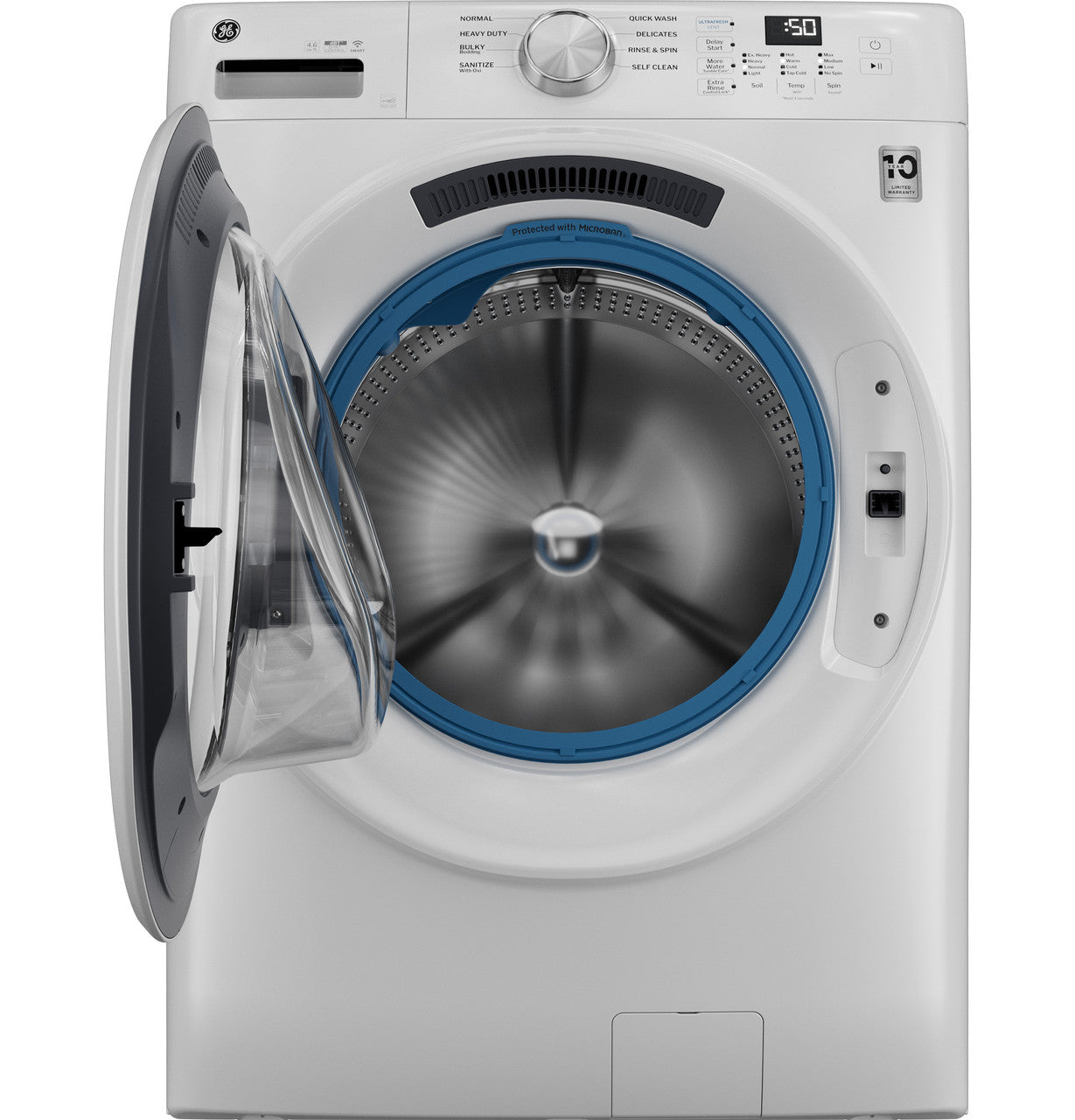 GE - 4.6 cu. Ft Front Load Washer in White - GFW350SSYWW