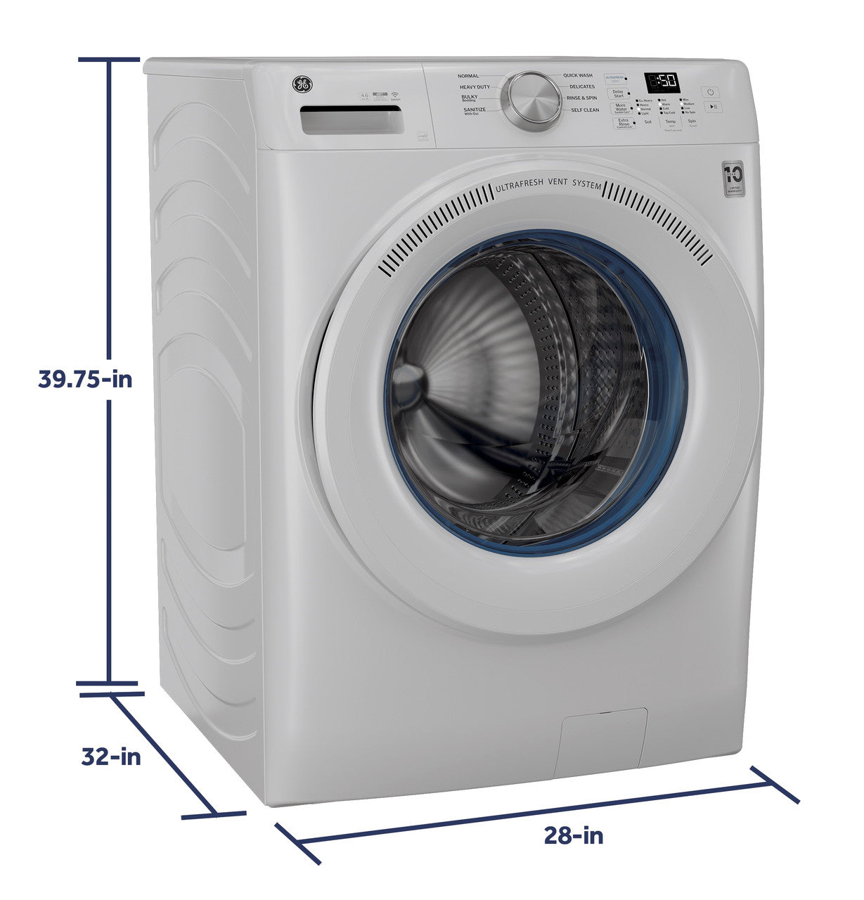 GE - 4.6 cu. Ft Front Load Washer in White - GFW350SSYWW