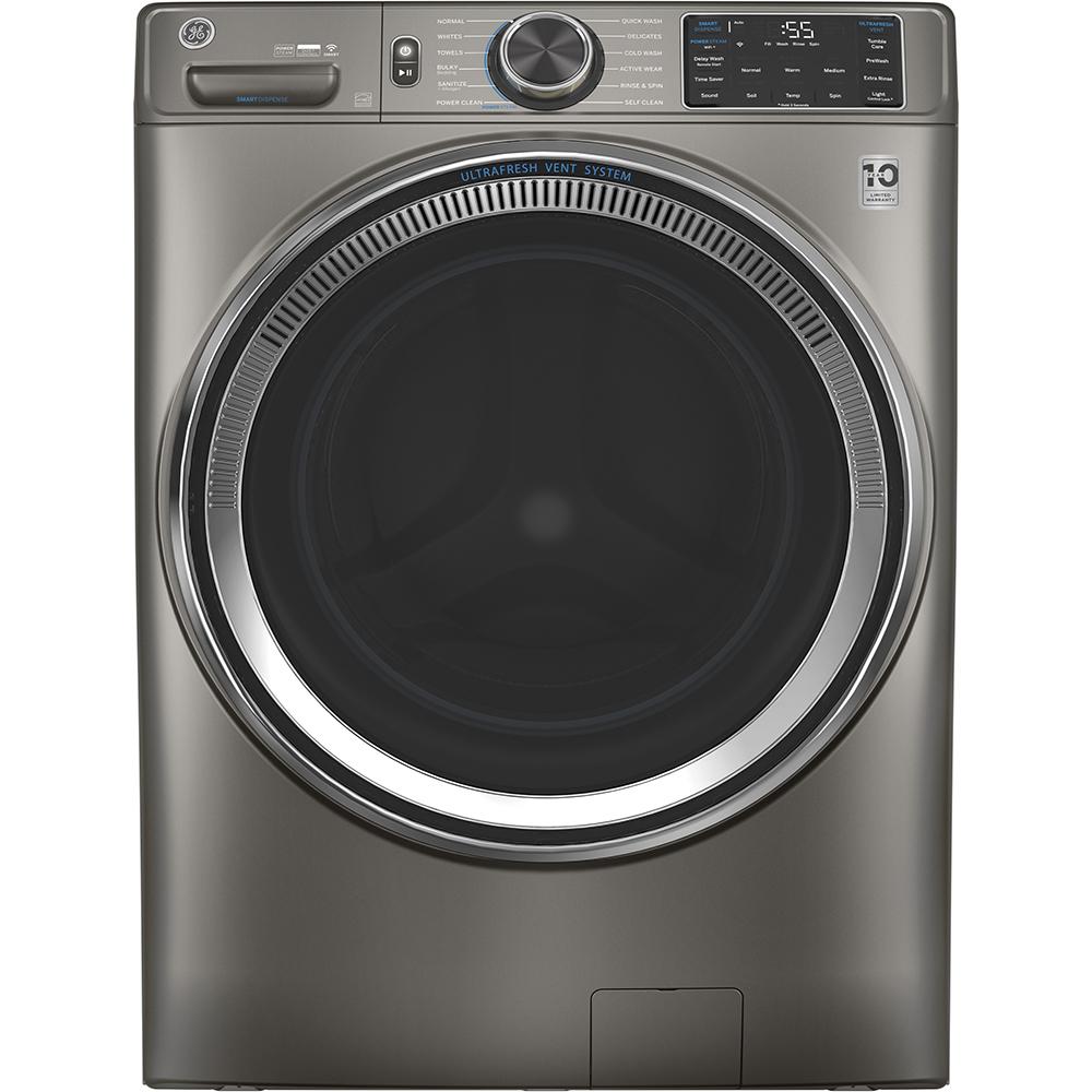 GE - 5.5 cu. Ft Front Load Washer in Satin Nickel - GFW650SPNSN