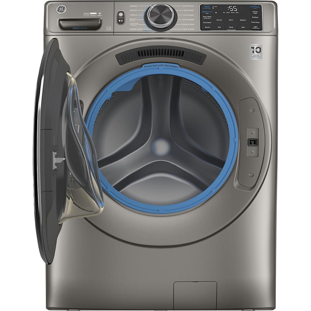 GE - 5.5 cu. Ft Front Load Washer in Satin Nickel - GFW650SPNSN