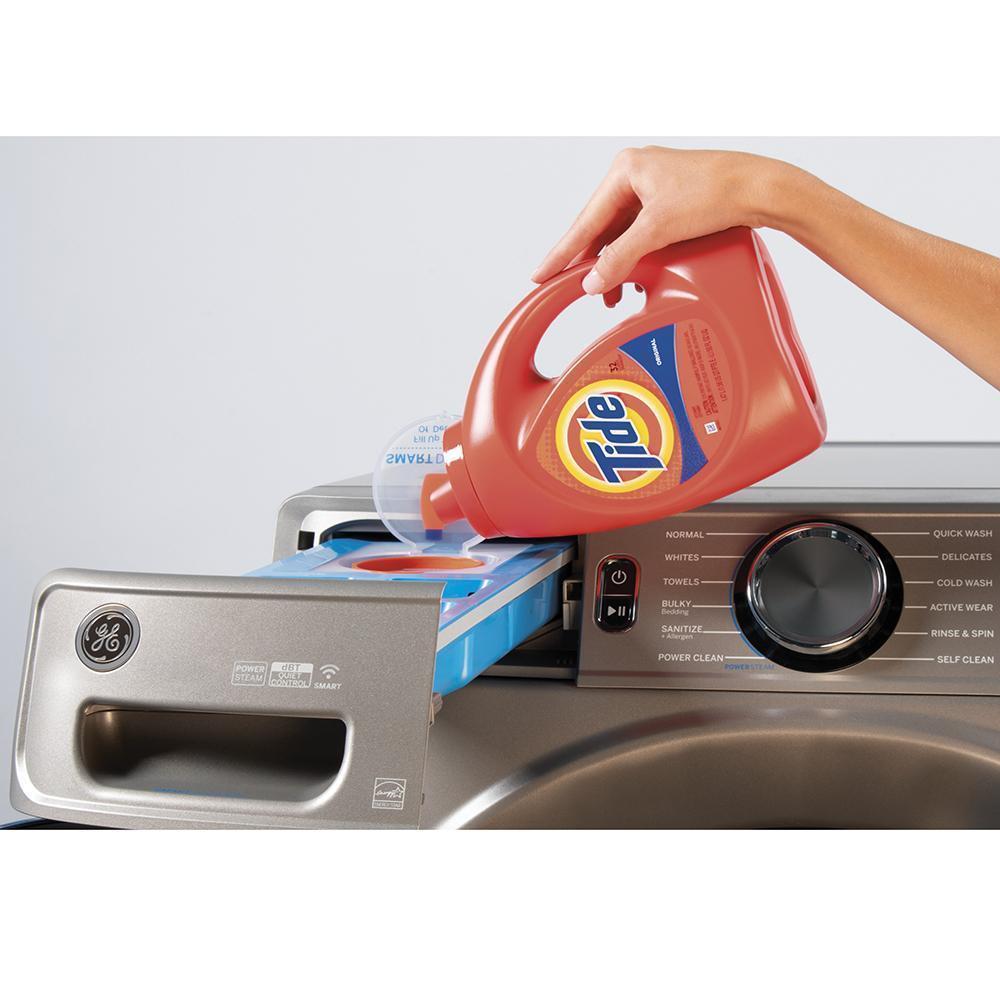 GE - 5.5 cu. Ft Front Load Washer in Satin Nickel - GFW650SPNSN