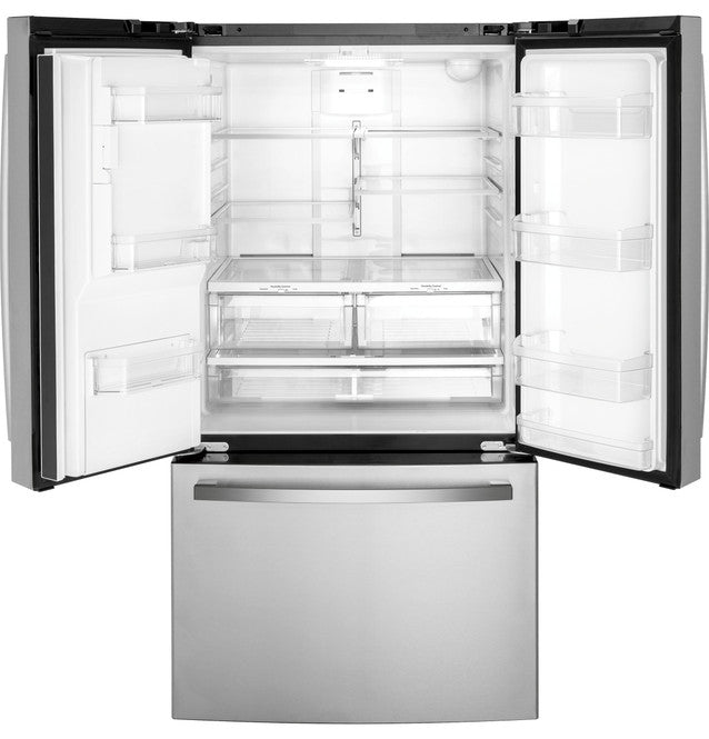 GE - 35.6 Inch 20.6 cu. ft French Door Refrigerator in Stainless - GYE21JYMFS