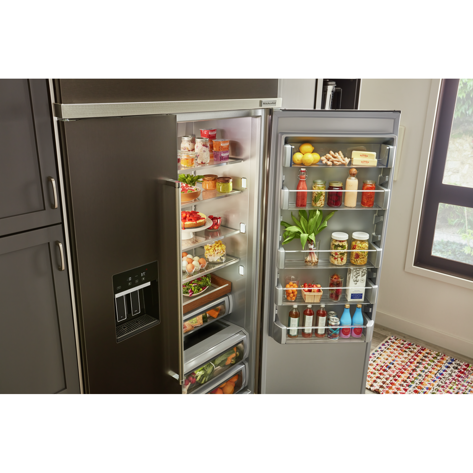 KitchenAid - 47.25 Inch 29.4 cu. ft Side by Side Refrigerator in Black Stainless - KBSD708MBS