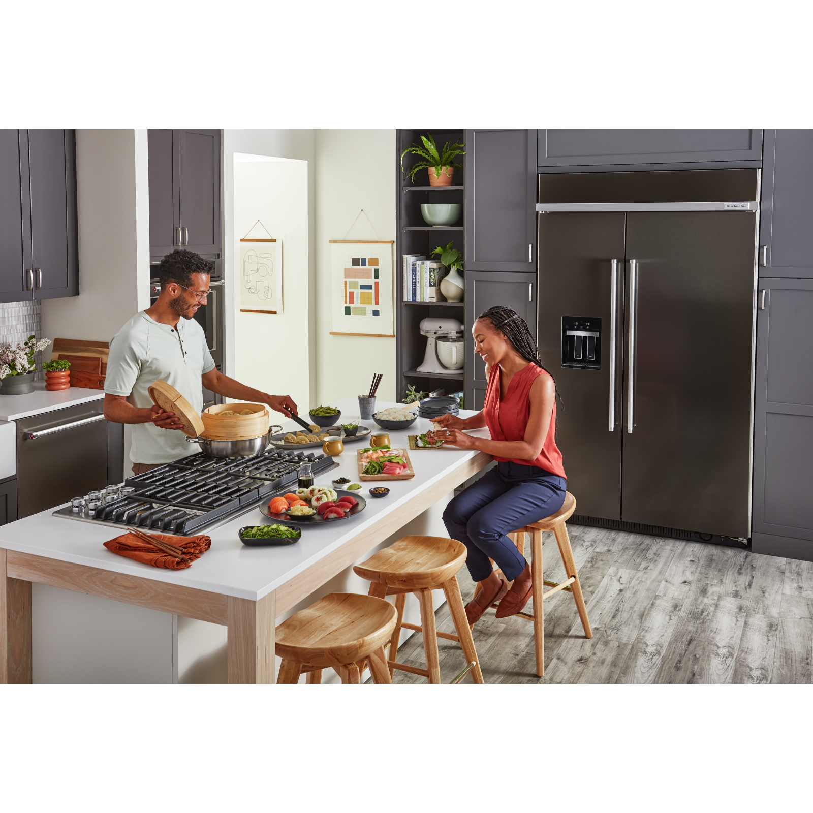 KitchenAid - 47.25 Inch 29.4 cu. ft Side by Side Refrigerator in Black Stainless - KBSD708MBS