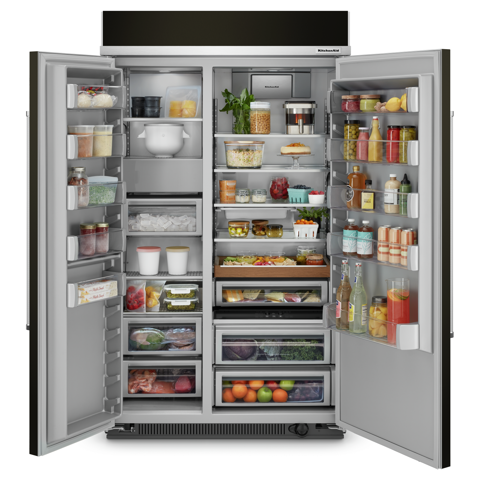 KitchenAid - 47.25 Inch 30 cu. ft Side by Side Refrigerator in Black Stainless - KBSN708MBS