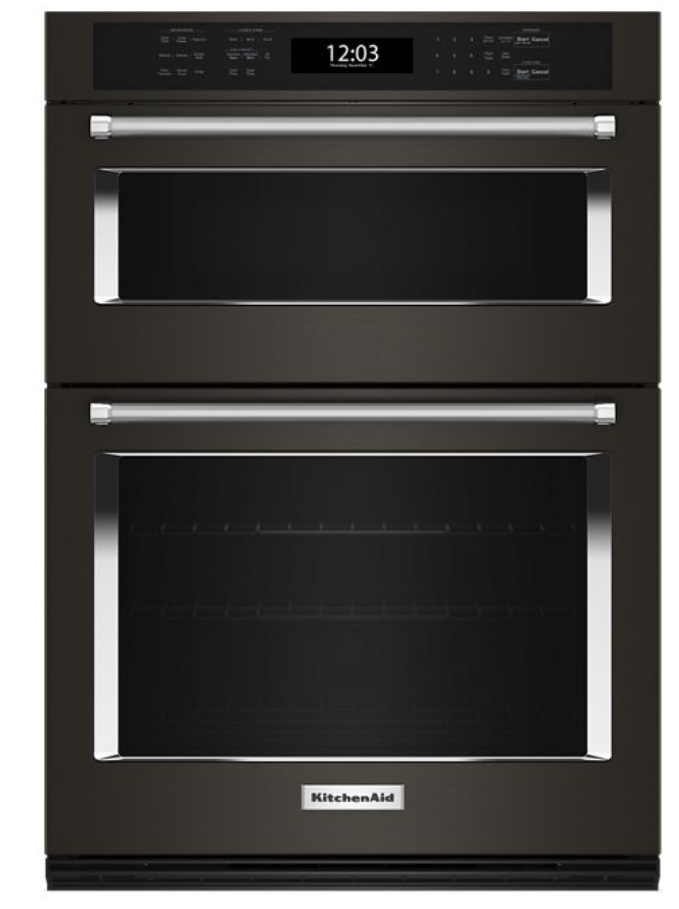 KitchenAid - 5.7 cu. ft Combination Wall Oven in Black Stainless - KOEC527PBS