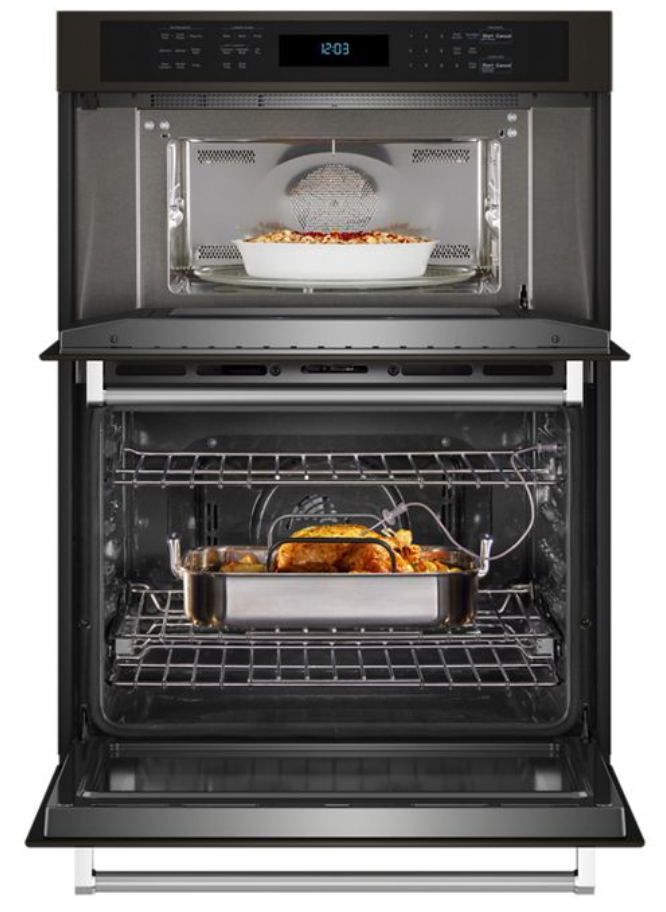 KitchenAid - 5.7 cu. ft Combination Wall Oven in Black Stainless - KOEC527PBS