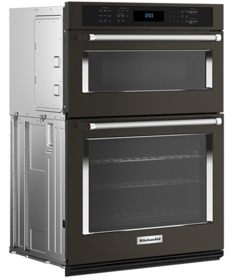 KitchenAid - 5.7 cu. ft Combination Wall Oven in Black Stainless - KOEC527PBS