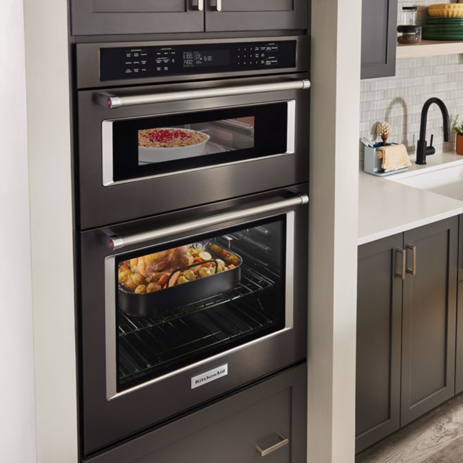 KitchenAid - 5.7 cu. ft Combination Wall Oven in Black Stainless - KOEC527PBS