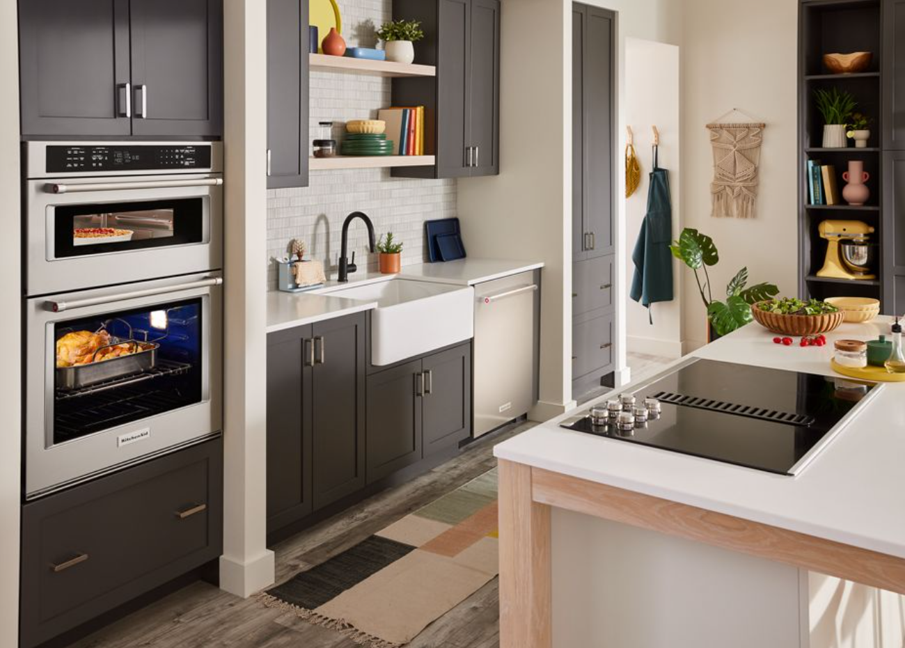 KitchenAid - 5.7 cu. ft Combination Wall Oven in Stainless - KOEC527PSS