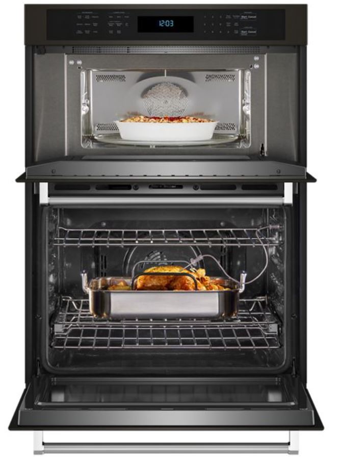 KitchenAid - 6.4 cu. ft Combination Wall Oven in Black Stainless - KOEC530PBS