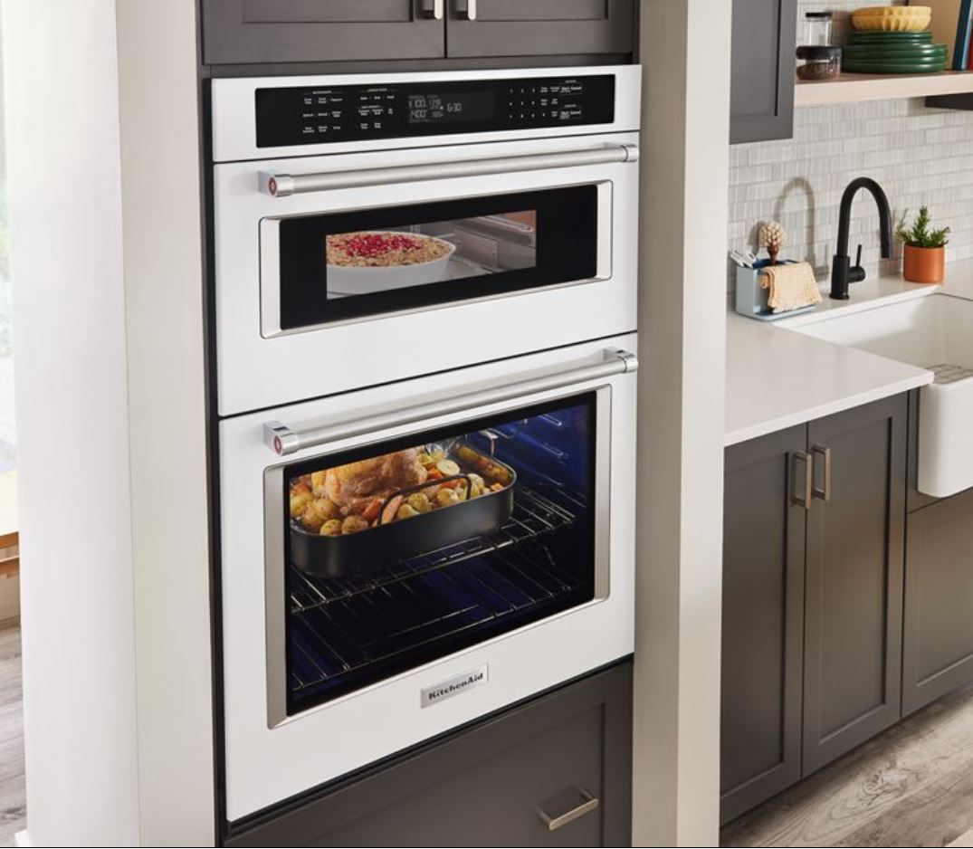 KitchenAid - 6.4 cu. ft Combination Wall Oven in White - KOEC530PWH