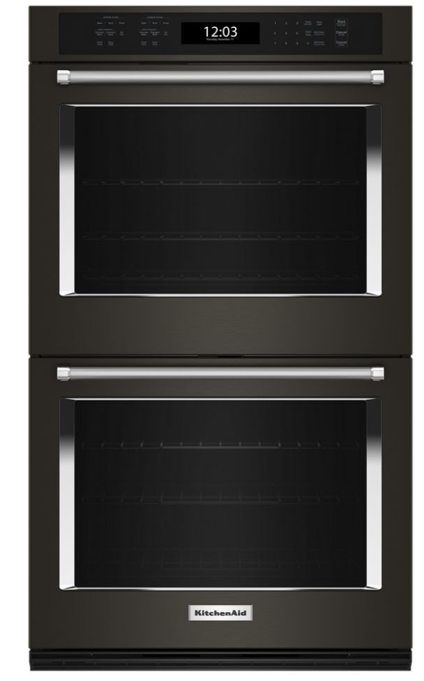 KitchenAid - 8.6 cu. ft Double Wall Oven in Black Stainless - KOED527PBS