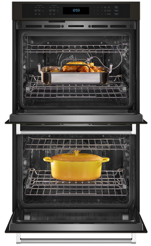 KitchenAid - 8.6 cu. ft Double Wall Oven in Black Stainless - KOED527PBS