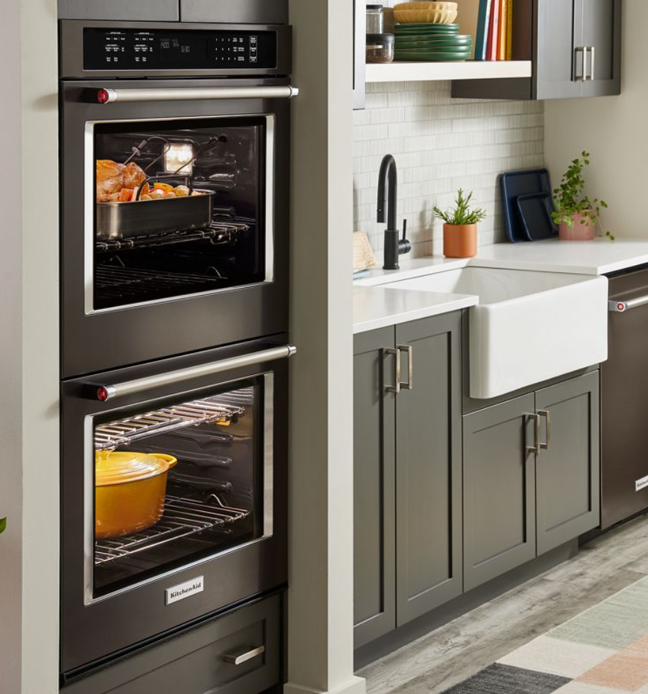 KitchenAid - 8.6 cu. ft Double Wall Oven in Black Stainless - KOED527PBS