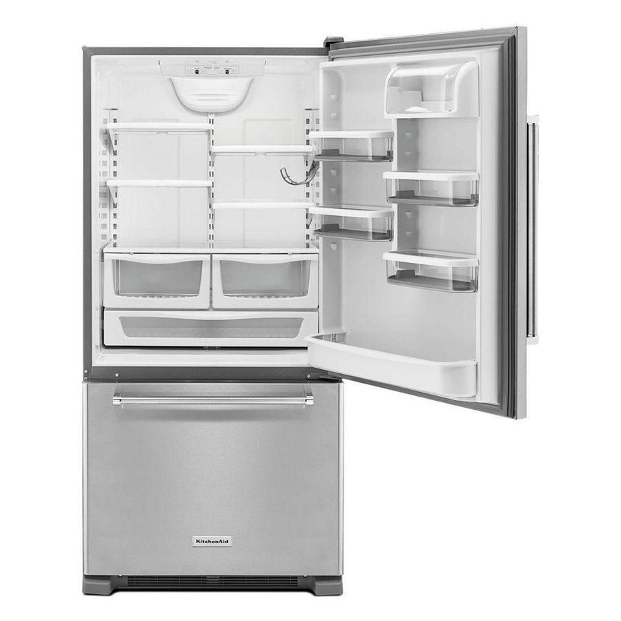 KitchenAid - 32.6 Inch 22.1 cu. ft Bottom Mount Refrigerator in Stainless - KRBR102ESS