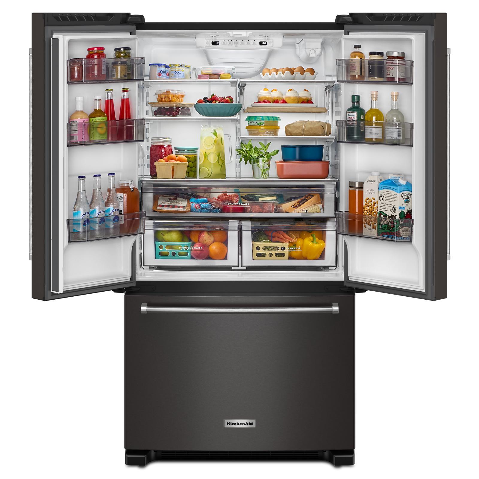 KitchenAid - 35.75 Inch 20 cu. ft French Door Refrigerator in Black Stainless - KRFC136RBS