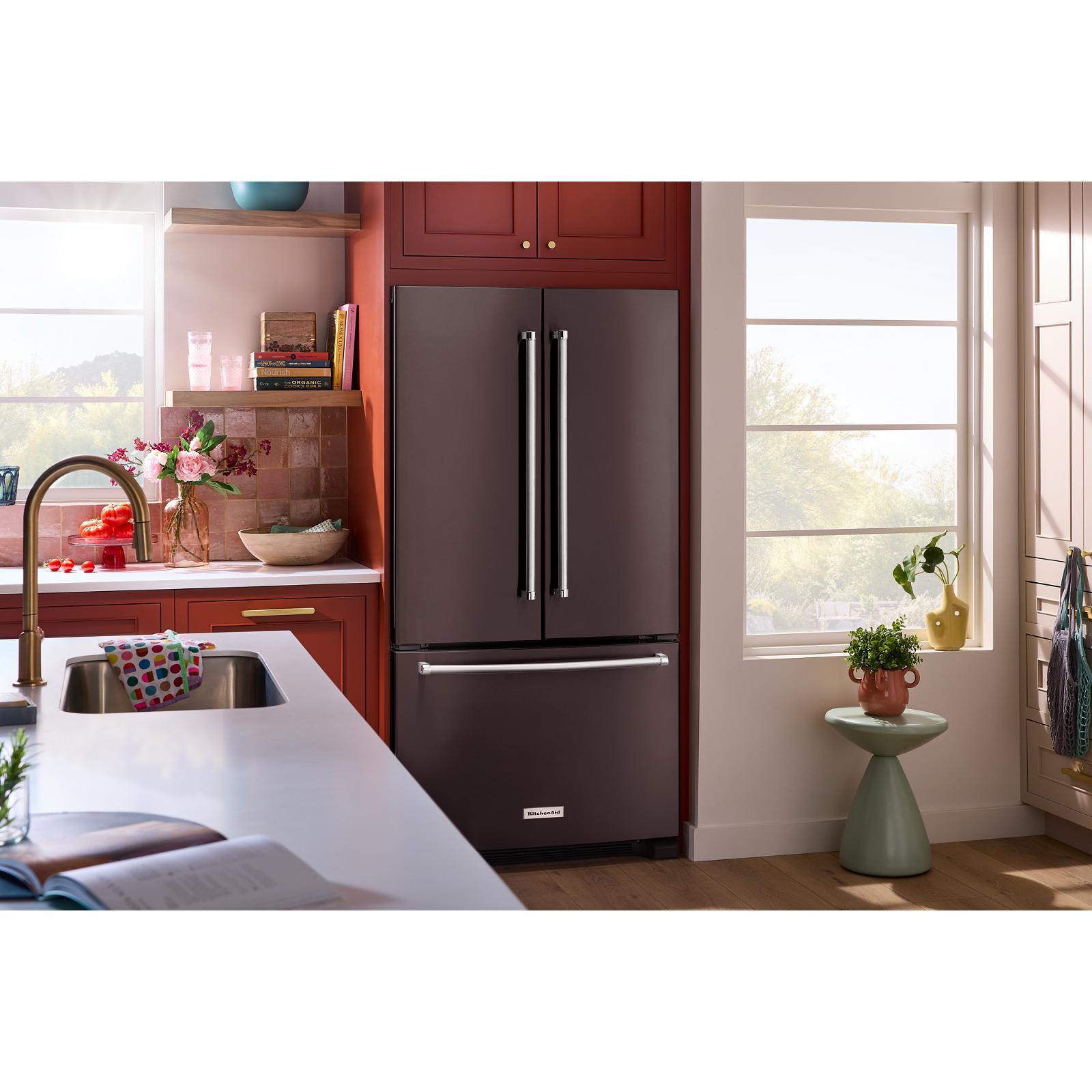 KitchenAid - 35.75 Inch 20 cu. ft French Door Refrigerator in Black Stainless - KRFC136RBS