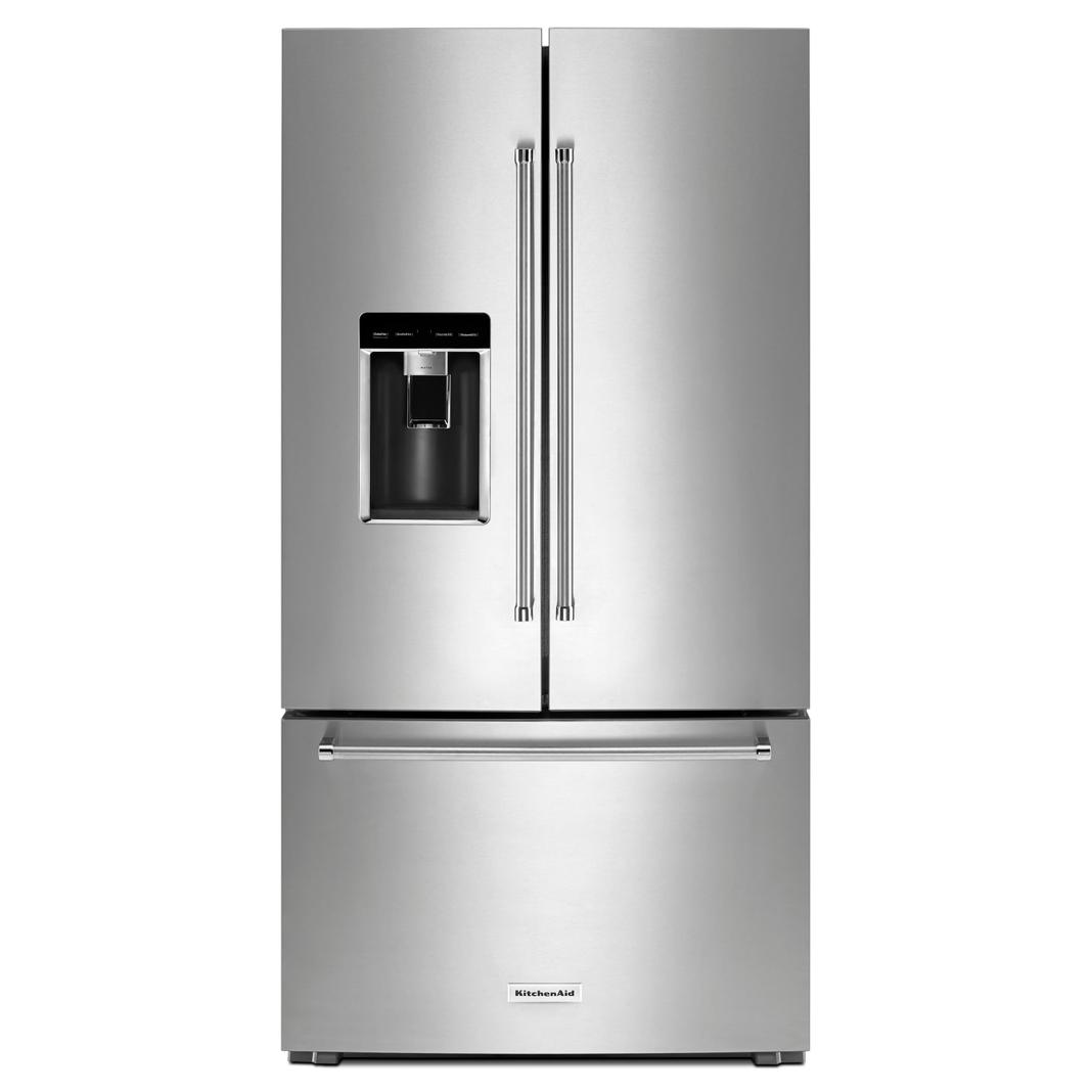 KitchenAid - 35.8 Inch 23.8 cu. ft French Door Refrigerator in Stainless (Premium Floor Model) - KRFC704FPS