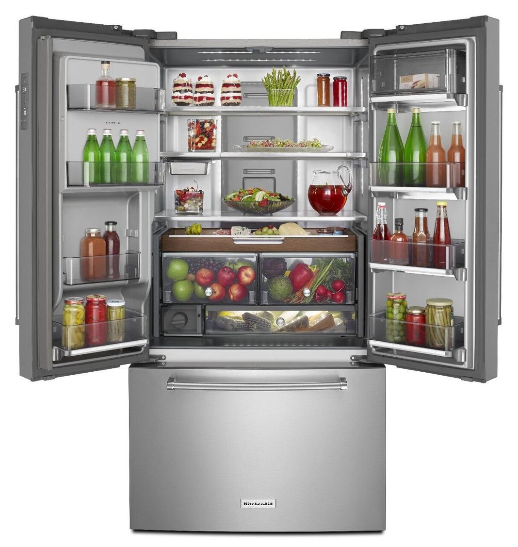 KitchenAid - 35.8 Inch 23.8 cu. ft French Door Refrigerator in Stainless (Premium Floor Model) - KRFC704FPS
