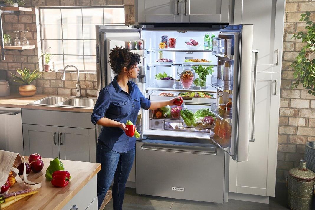 KitchenAid - 35.8 Inch 23.8 cu. ft French Door Refrigerator in Stainless (Premium Floor Model) - KRFC704FPS