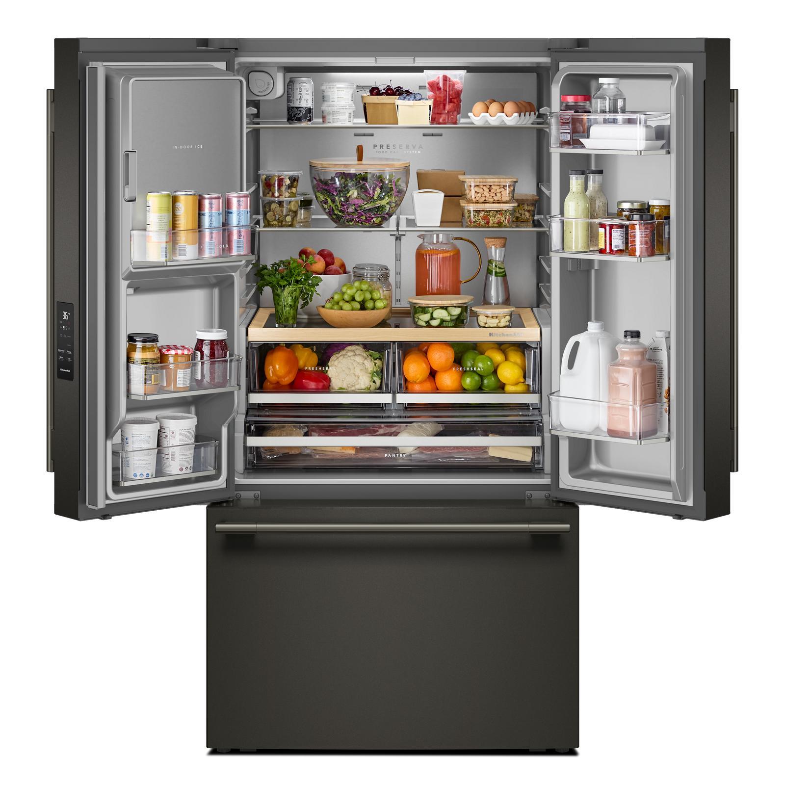 KitchenAid - 36 Inch 29.5 cu. ft French Door Refrigerator in Black Ore - KRFF436SBE