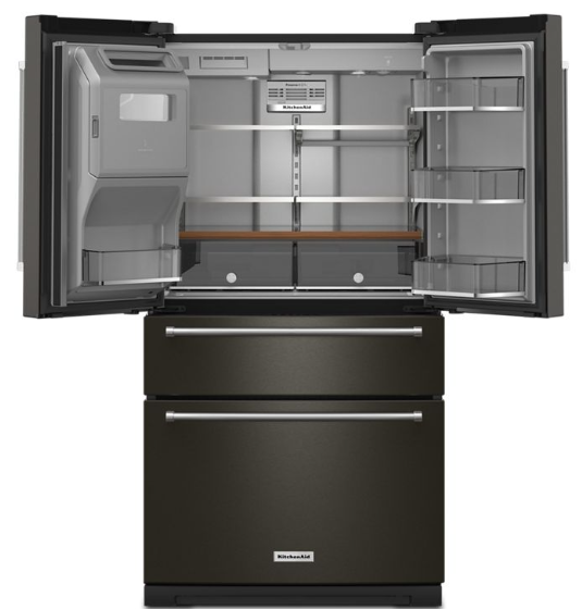 KitchenAid - 35.75 Inch 26.2 cu. ft French Door Refrigerator in Black Stainless - KRMF536RBS