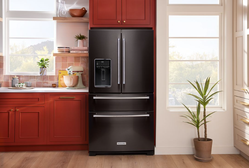 KitchenAid - 35.75 Inch 26.2 cu. ft French Door Refrigerator in Black Stainless - KRMF536RBS