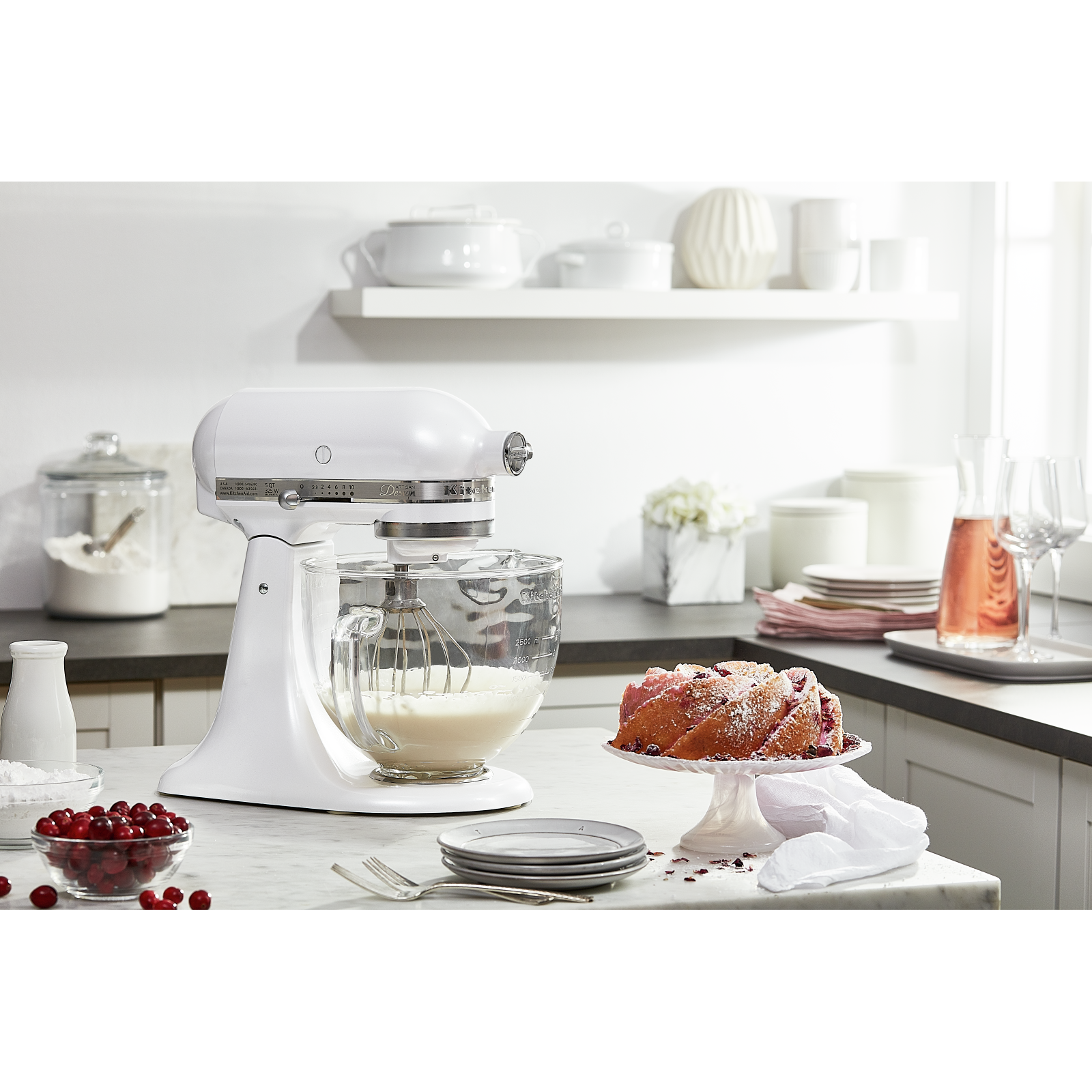 KitchenAid - 5 Quarts Tilt-Head Mixer in White - KSM155GBFP