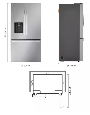 LG - 36 Inch 31 cu. ft French Door Refrigerator in Stainless - LRFXS3106S