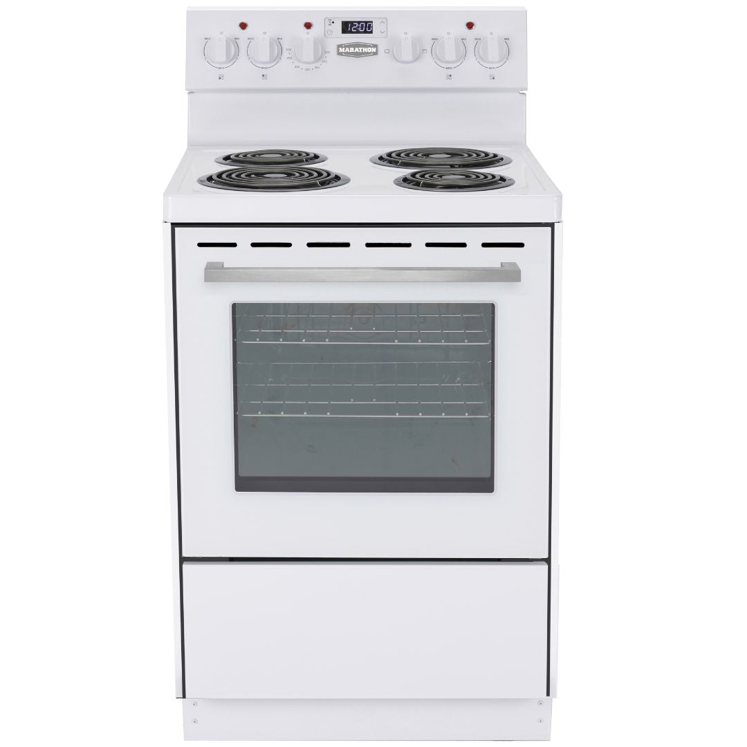 Marathon - 23.6 Inch 2.7 cu. ft Electric Coil Range With Clock in White - MER241W-2