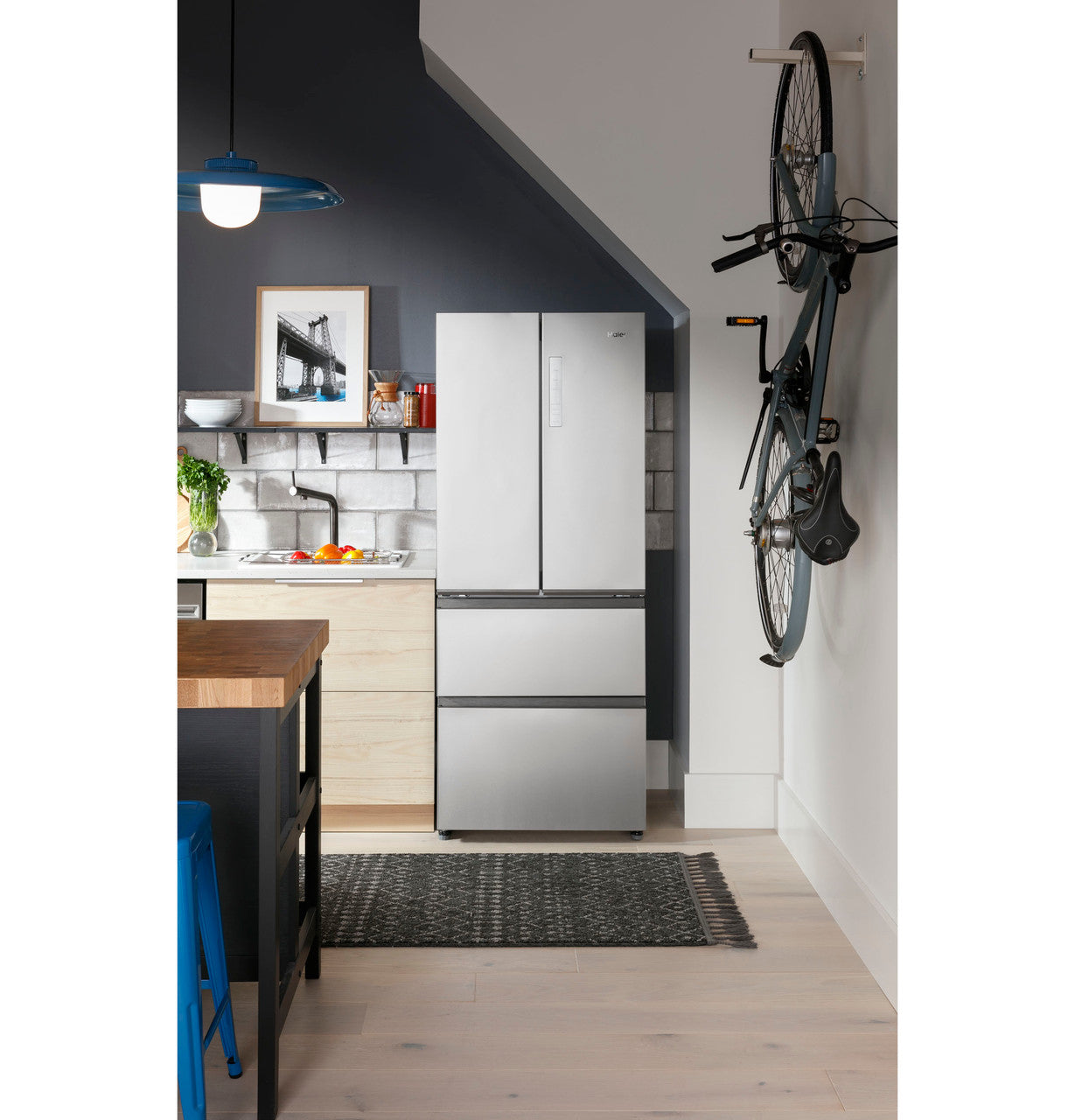 Haier - 27.75 Inch 14.5 cu. ft 4-Door Refrigerator in Stainless - QJS15HYRFS