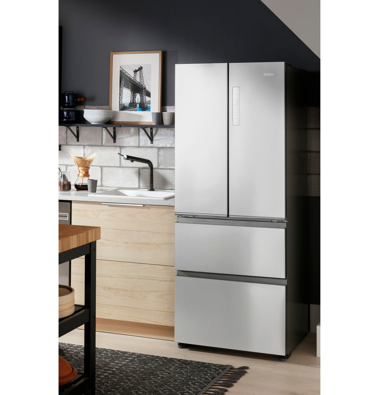 Haier - 27.75 Inch 14.5 cu. ft 4-Door Refrigerator in Stainless - QJS15HYRFS