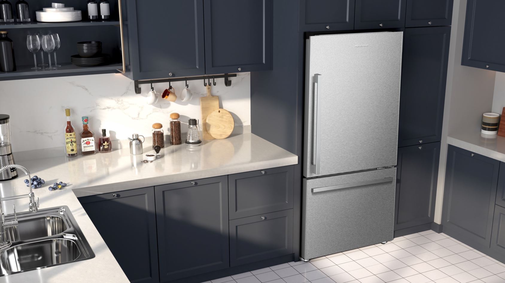 Hisense - 31.3 Inch 22.3 cu. ft Bottom Mount Refrigerator in Titanium - RB22A2FSE