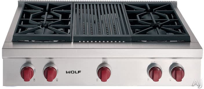Wolf inch wide Gas Cooktop in Stainless SRT364C-LP