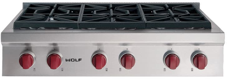 Wolf - 35.875 inch wide Gas Cooktop in Stainless - SRT366-LP
