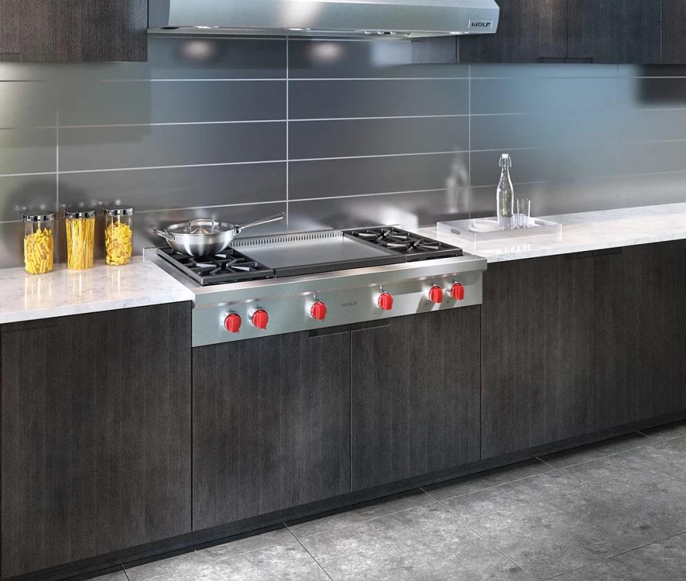 Wolf - 47.875 inch wide Gas Cooktop in Stainless - SRT484DG-LP