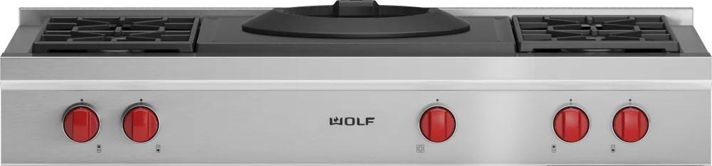 Wolf - 47.875 inch wide Gas Cooktop in Stainless - SRT484W-LP